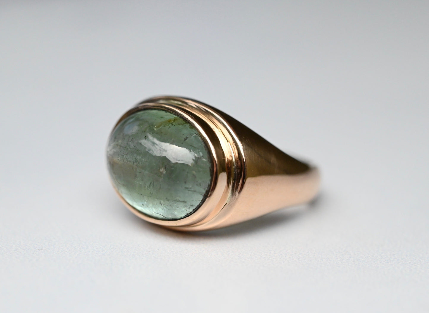 Reserved for Katie - Green Tourmaline 14k Gold Signet Ring - size 7.5