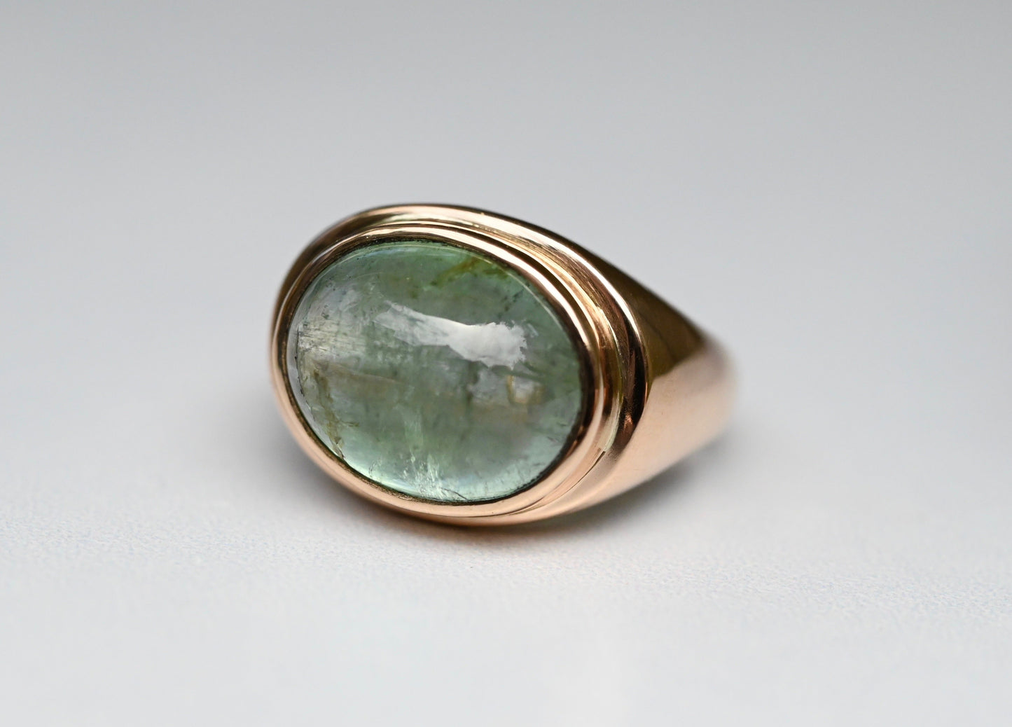 Reserved for Katie - Green Tourmaline 14k Gold Signet Ring - size 7.5