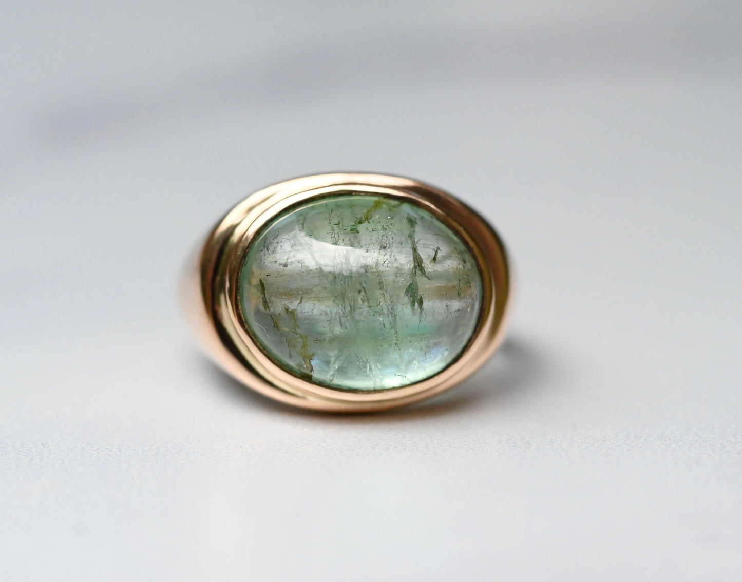 Reserved for Katie - Green Tourmaline 14k Gold Signet Ring - size 7.5