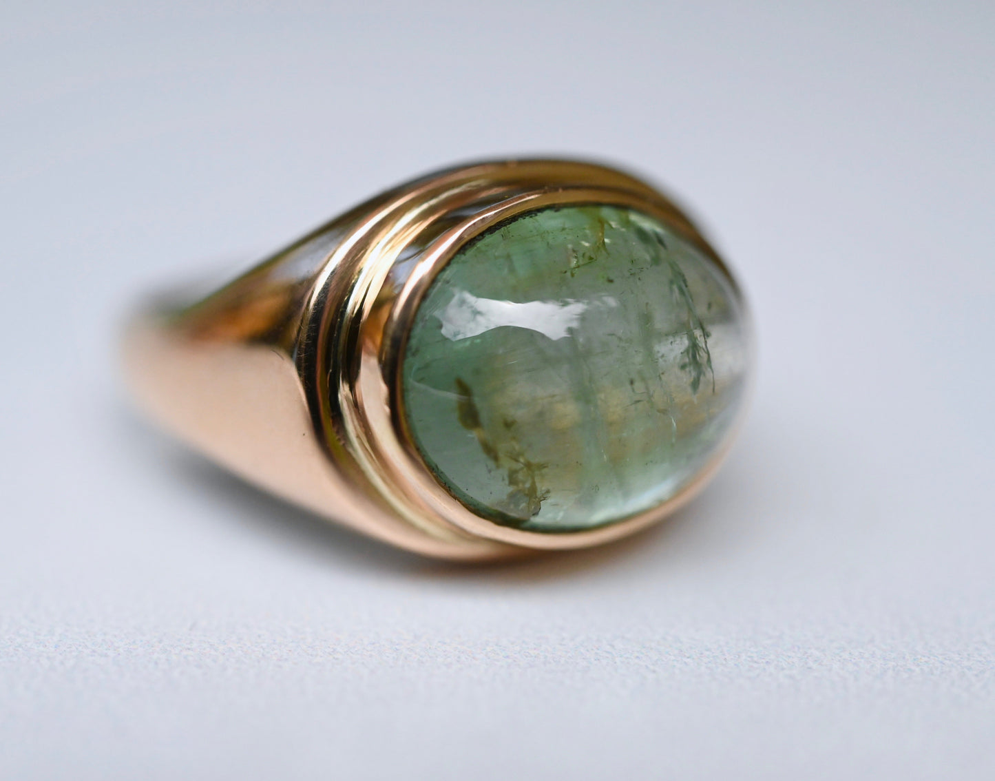 Reserved for Katie - Green Tourmaline 14k Gold Signet Ring - size 7.5