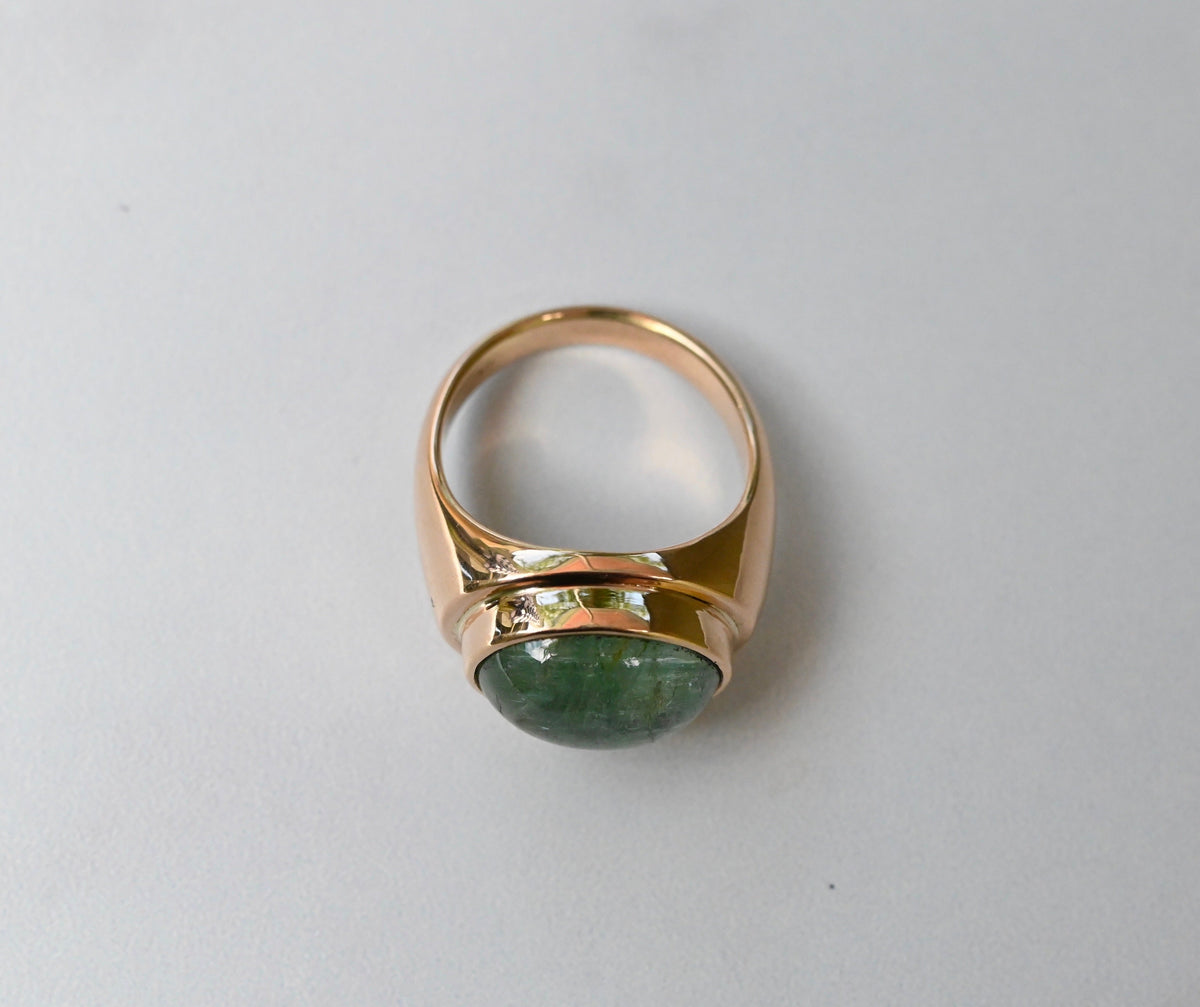 Reserved for Katie - Green Tourmaline 14k Gold Signet Ring - size 7.5