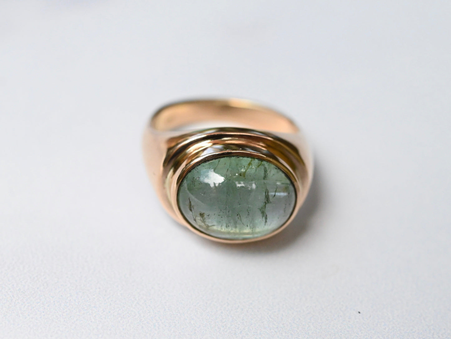 Reserved for Katie - Green Tourmaline 14k Gold Signet Ring - size 7.5