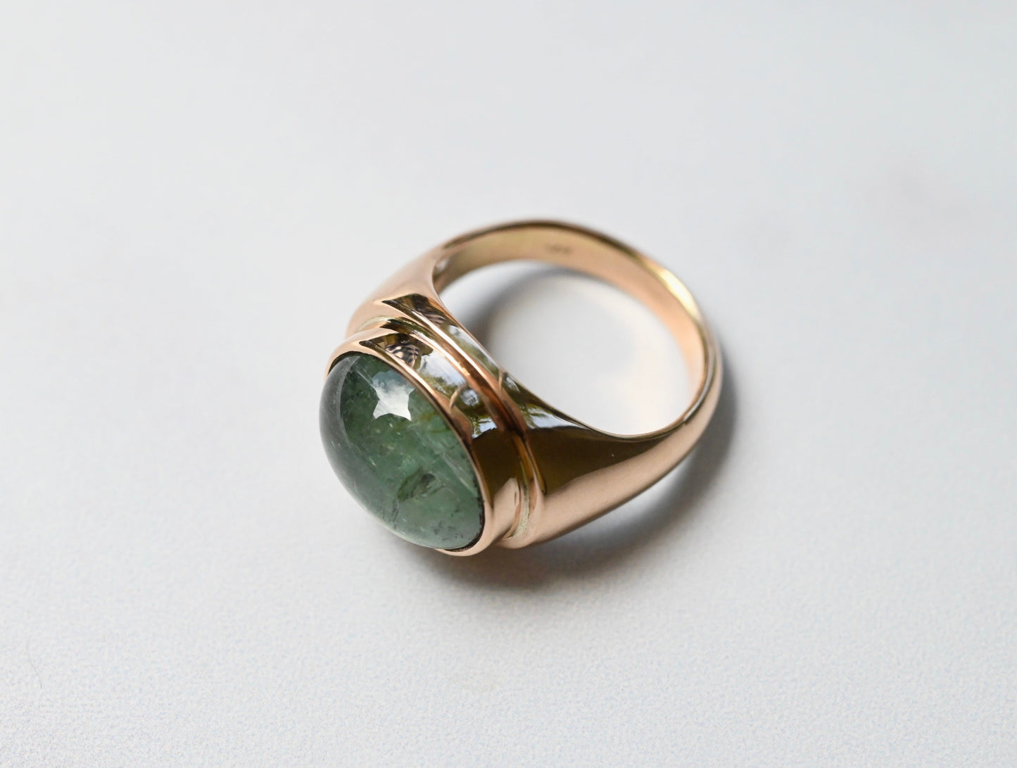 Reserved for Katie - Green Tourmaline 14k Gold Signet Ring - size 7.5