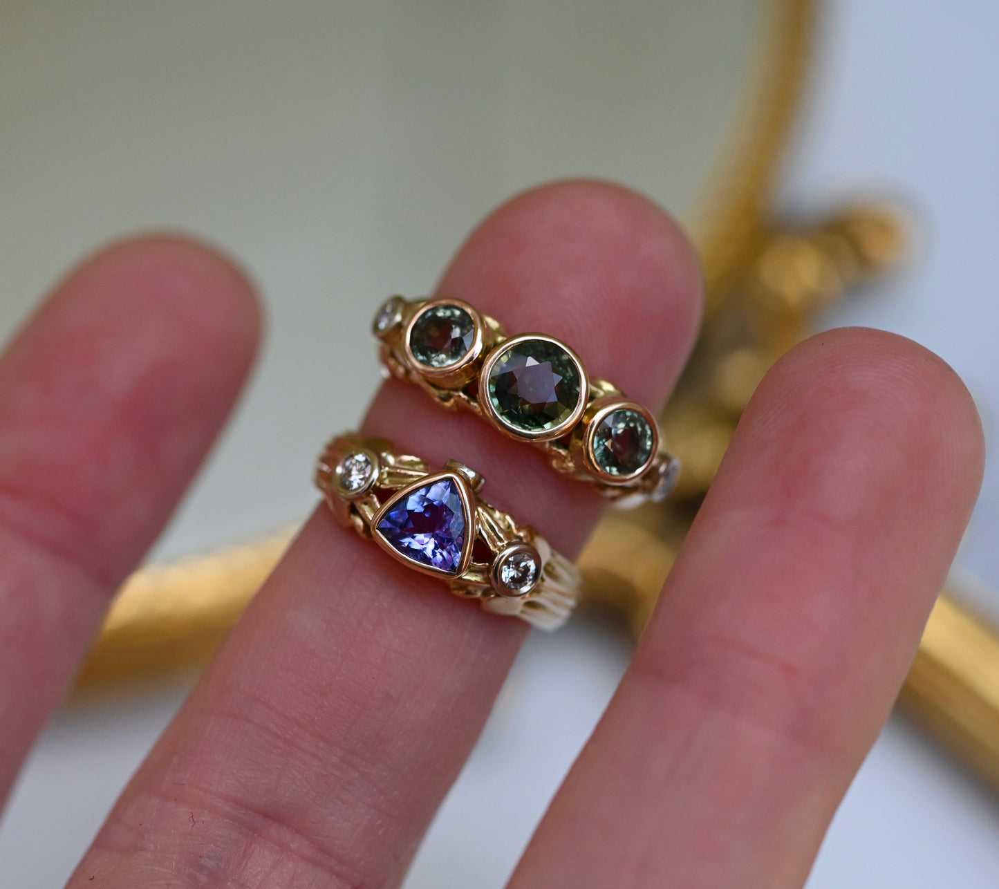 Sapphire & Diamond 14k Gold Customizable Ring Setting - Made To Order