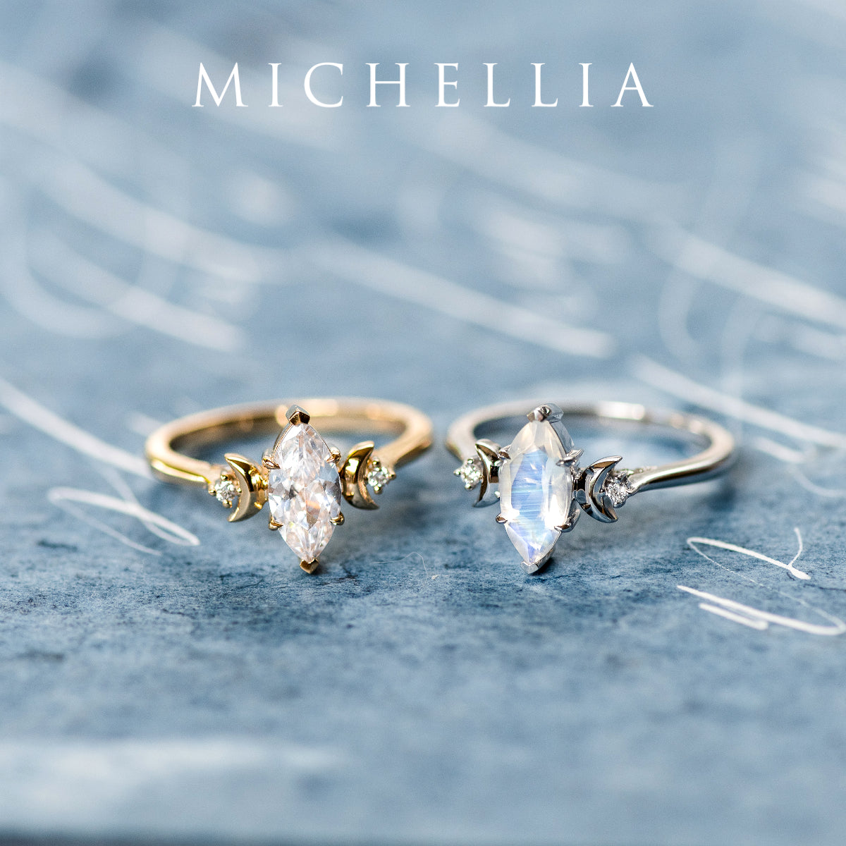 [Cressida] Moon Goddess Marquise Cut Ring in Lab Blue Sapphire