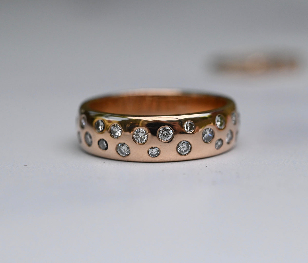 Flush Set Diamond 14k Gold Ring - Made to Order