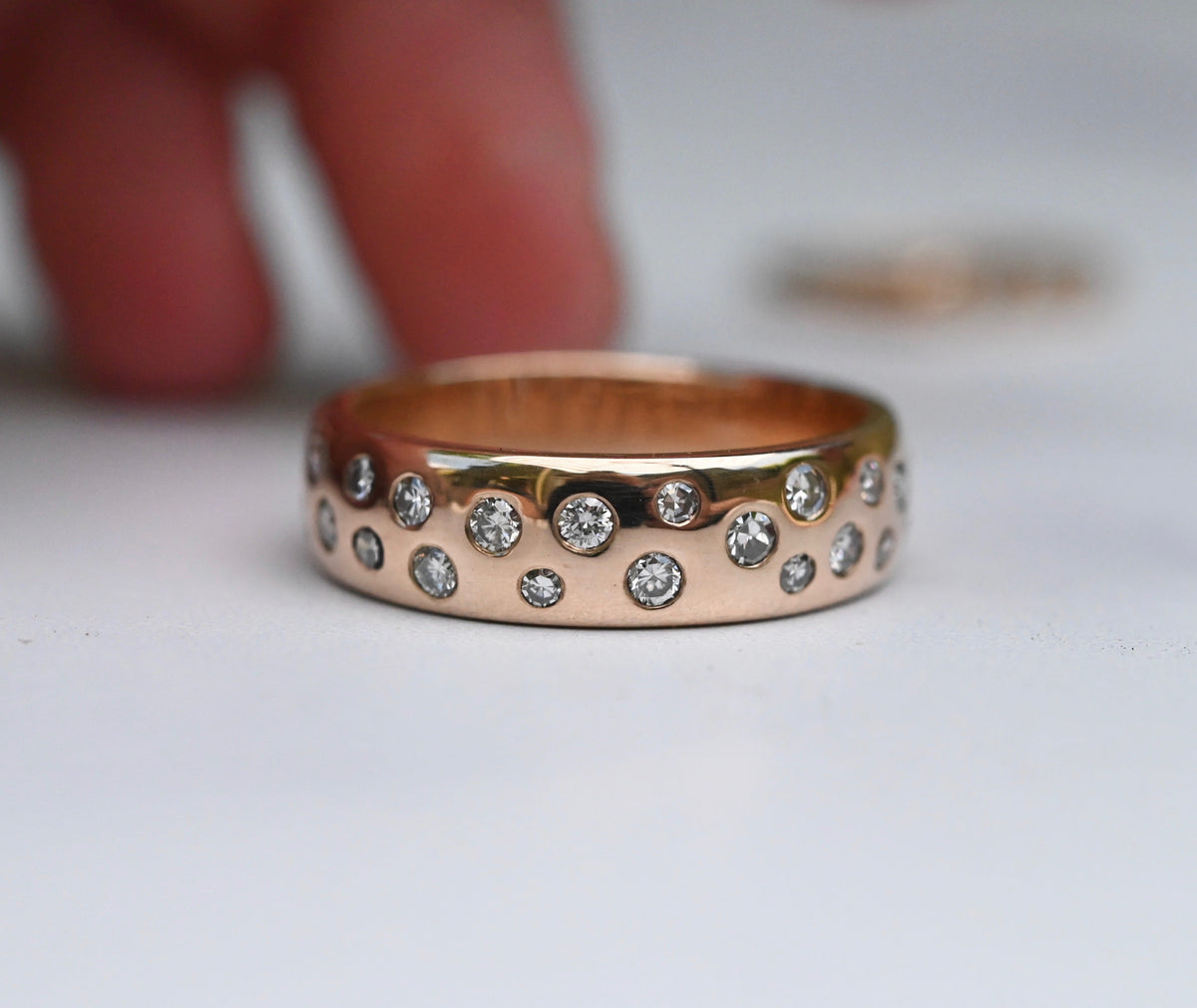 Flush Set Diamond 14k Gold Ring - Made to Order