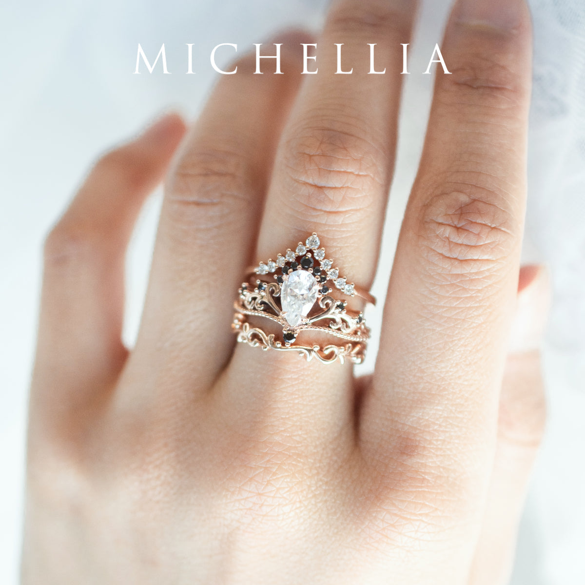 [Reinette] Empress Crown Pear Cut Ring in Morganite