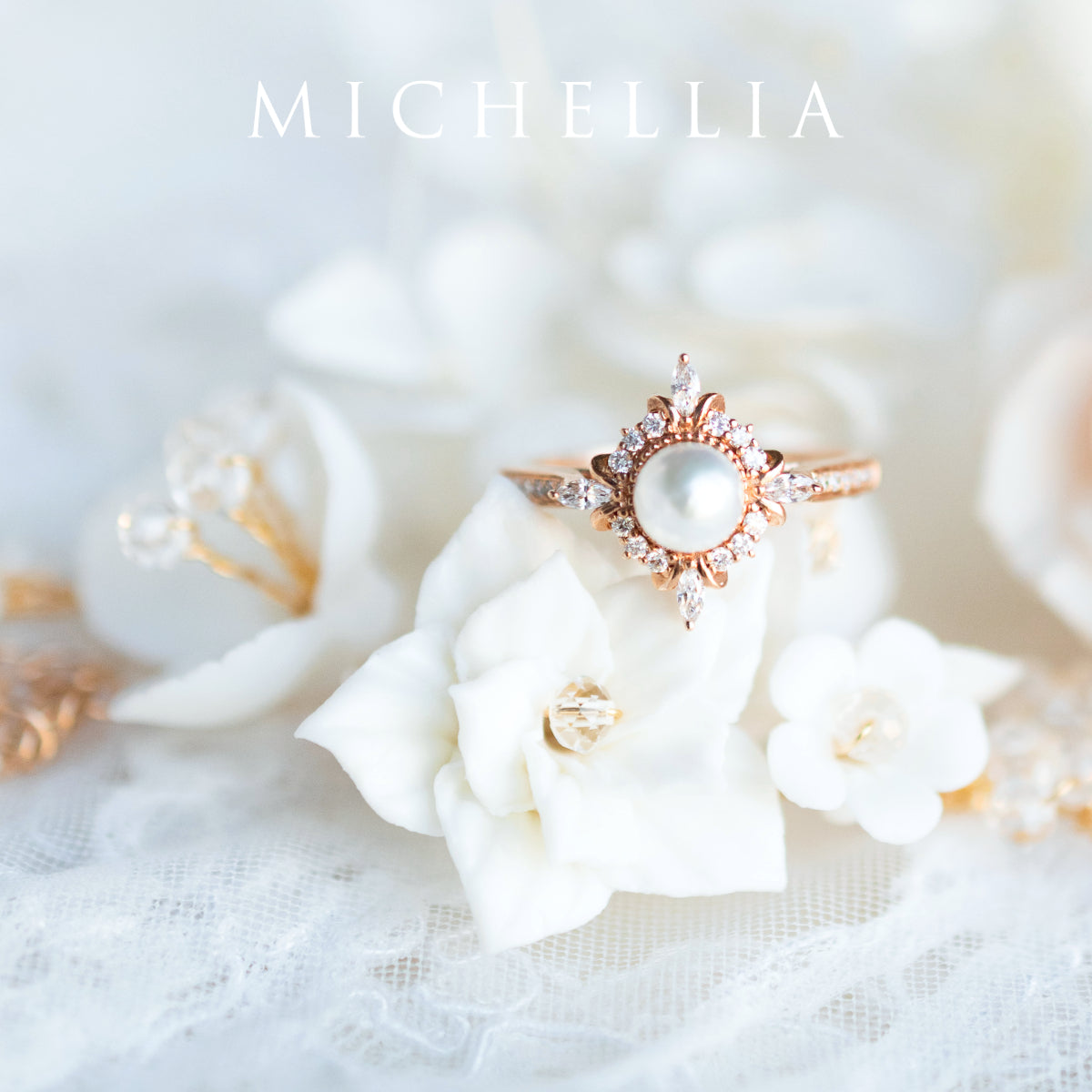[Astrid] Art Deco Petite Pearl Engagement Ring
