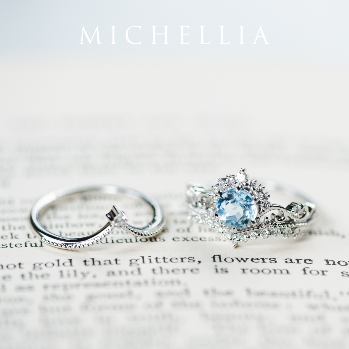 [Theia] Heirloom Crown Engagement Ring in Aquamarine