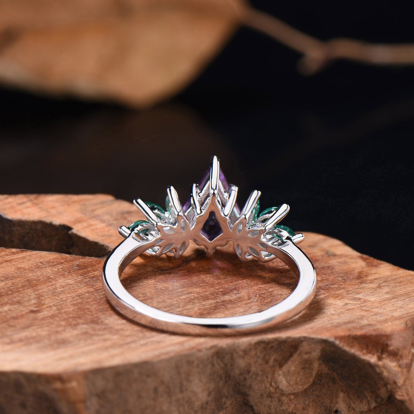 Vintage kite cut amethyst engagement ring cluster marqusie cut emerald anniversary promise ring