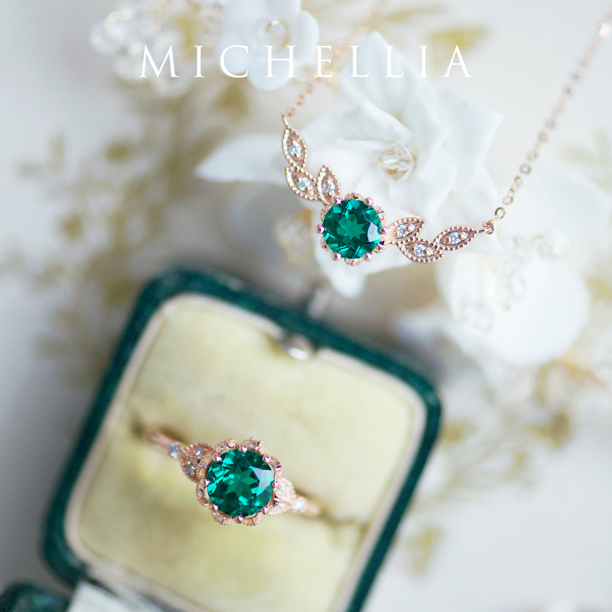 [Dahlia] Floral Leaf Necklace in Opal