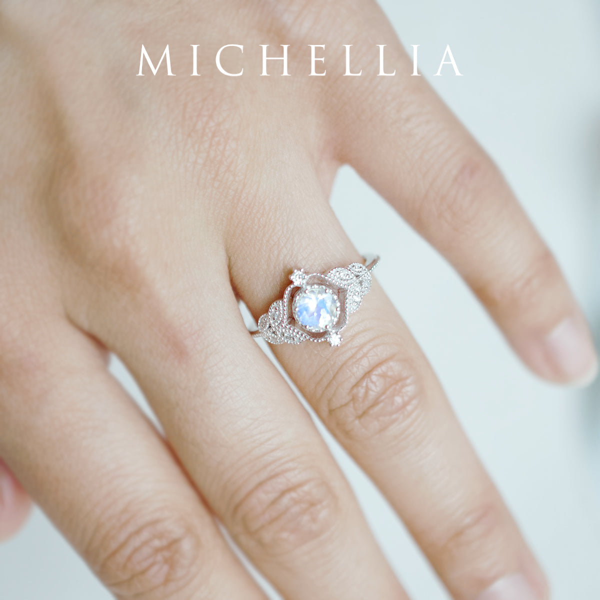 [Adeline] Vintage Rose Ring in Moonstone