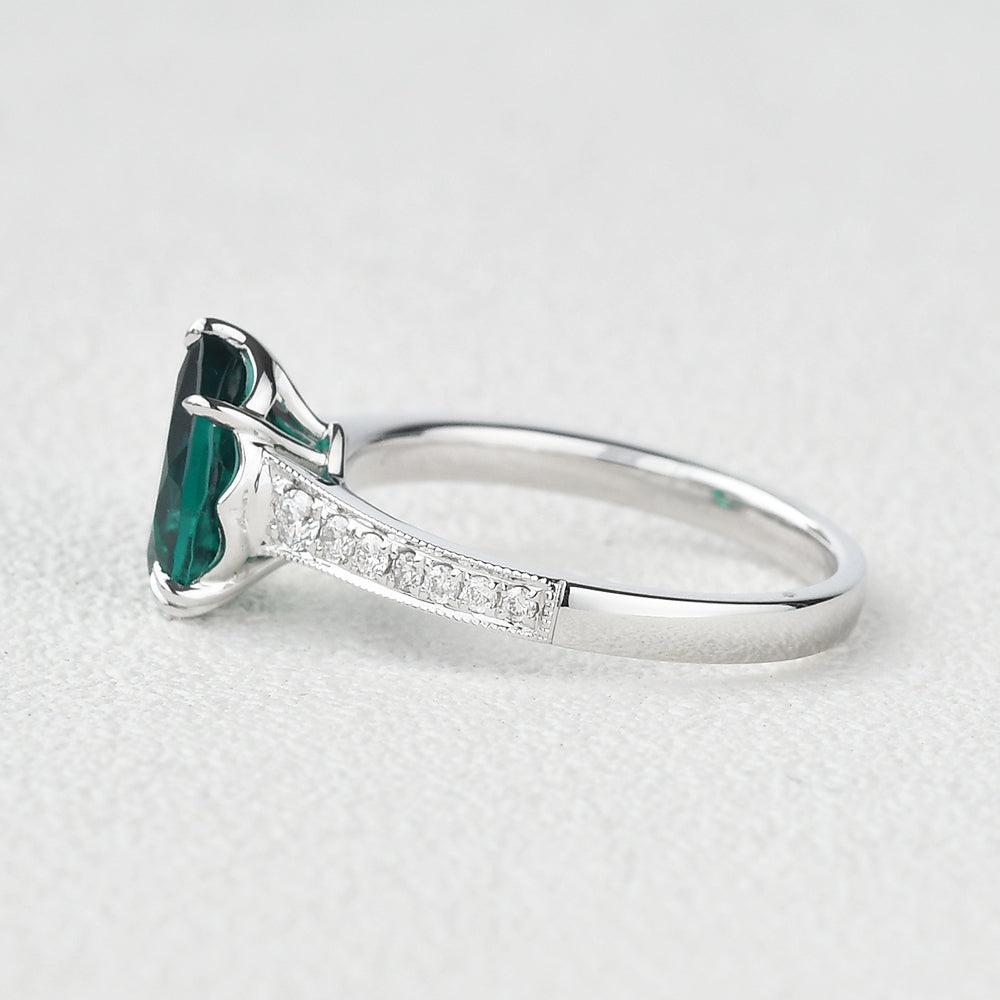 Olive’s Whisper | 1.5CT Classic Pear Cut Lab Emerald Engagement Ring