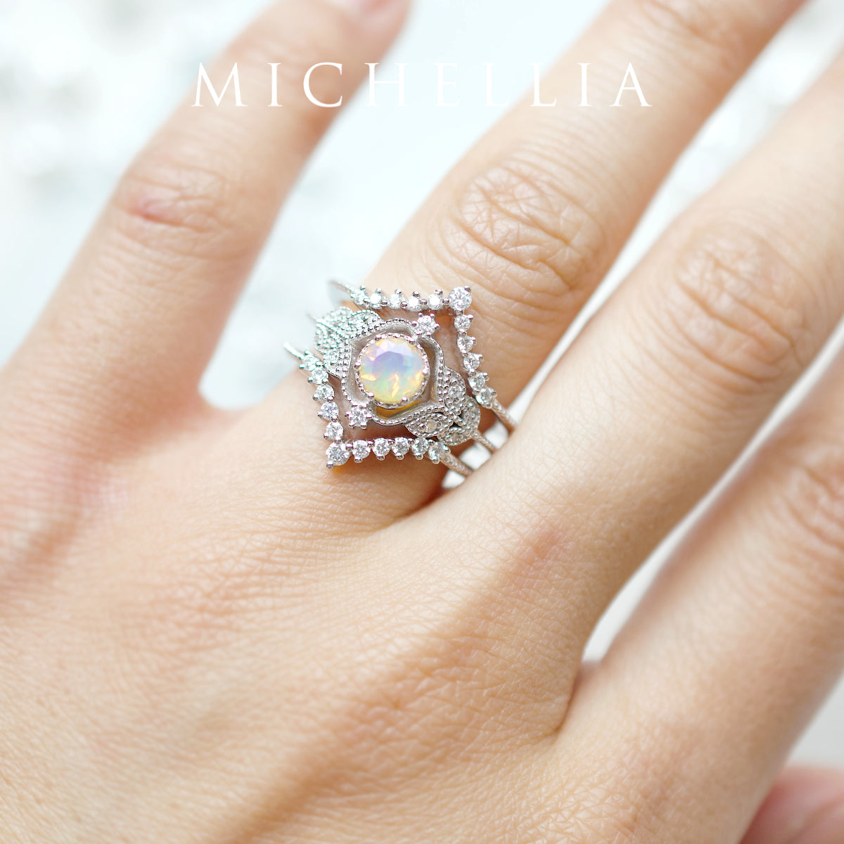 [Adeline] Vintage Rose Ring in Opal