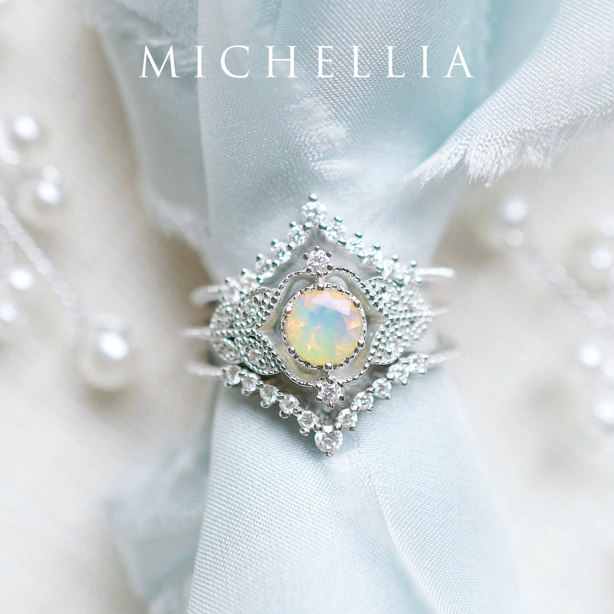 [Adeline] Vintage Rose Ring in Opal