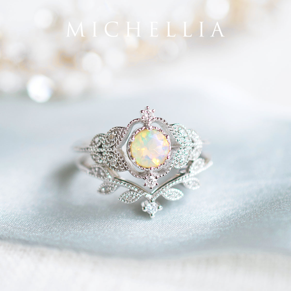 [Adeline] Vintage Rose Ring in Opal