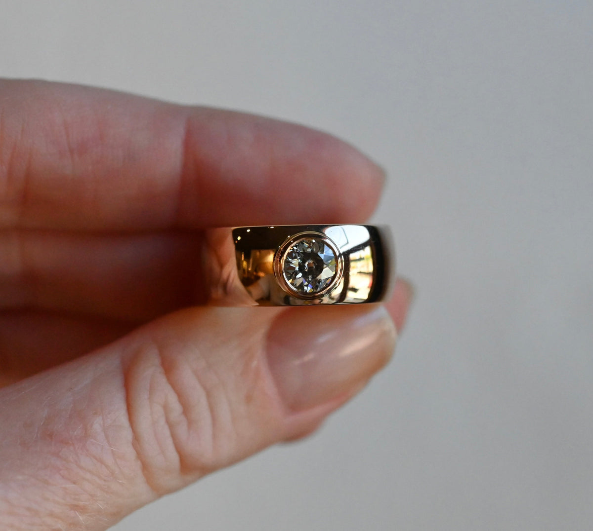 14k Gold Heavy OMC Diamond Cigar Band Ring - Ready to Ship - size 7.25