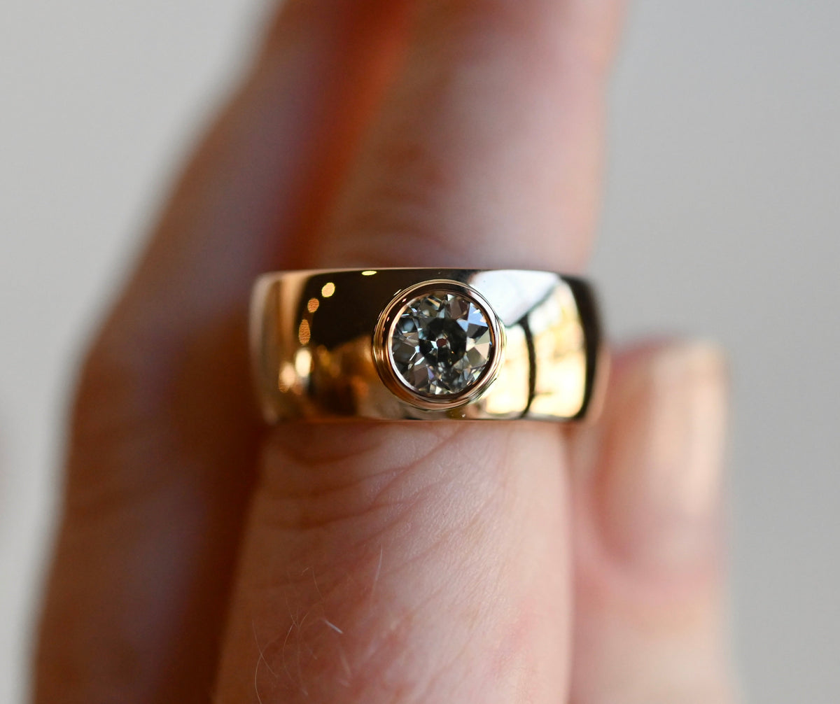 14k Gold Heavy OMC Diamond Cigar Band Ring - Ready to Ship - size 7.25