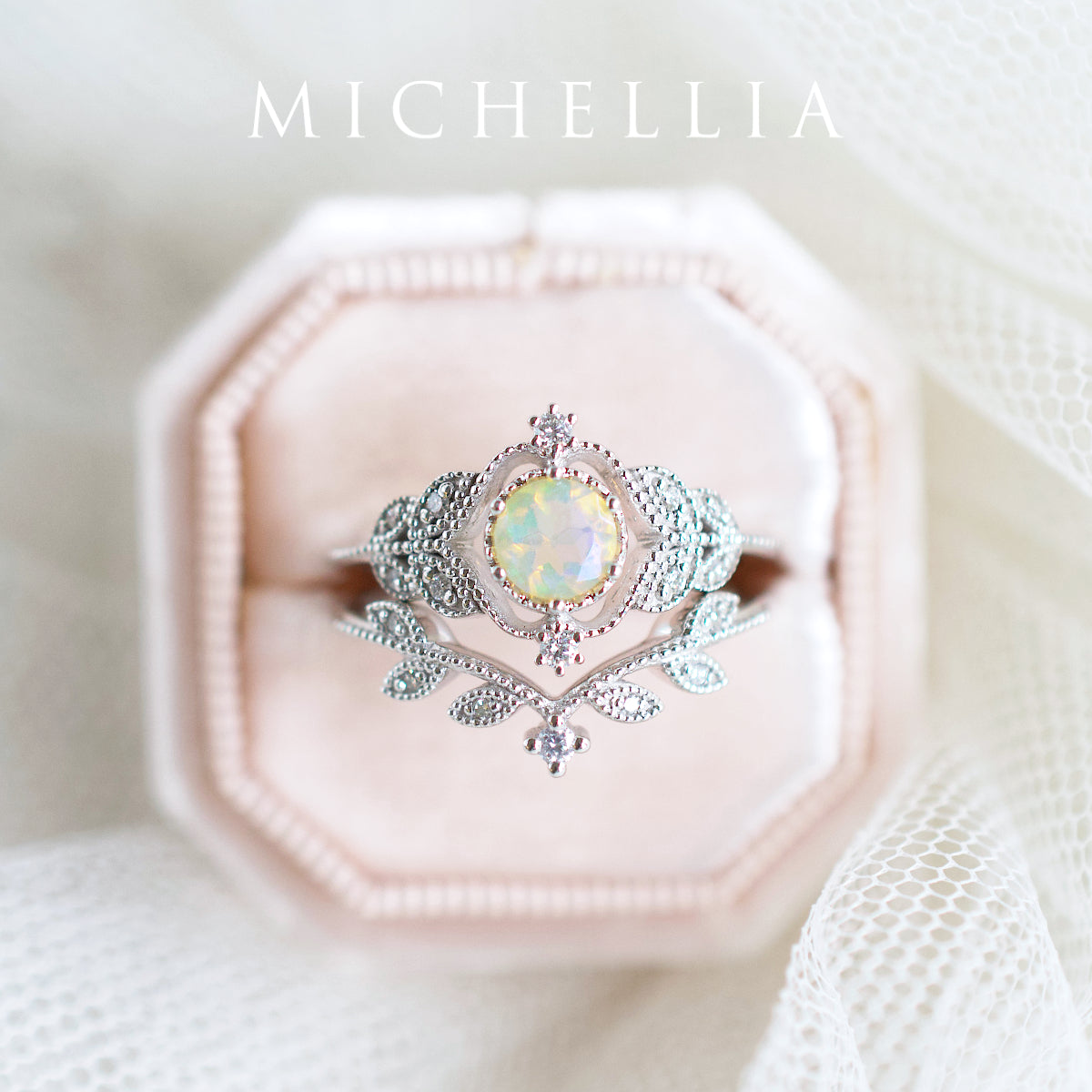 [Adeline] Vintage Rose Ring in Opal
