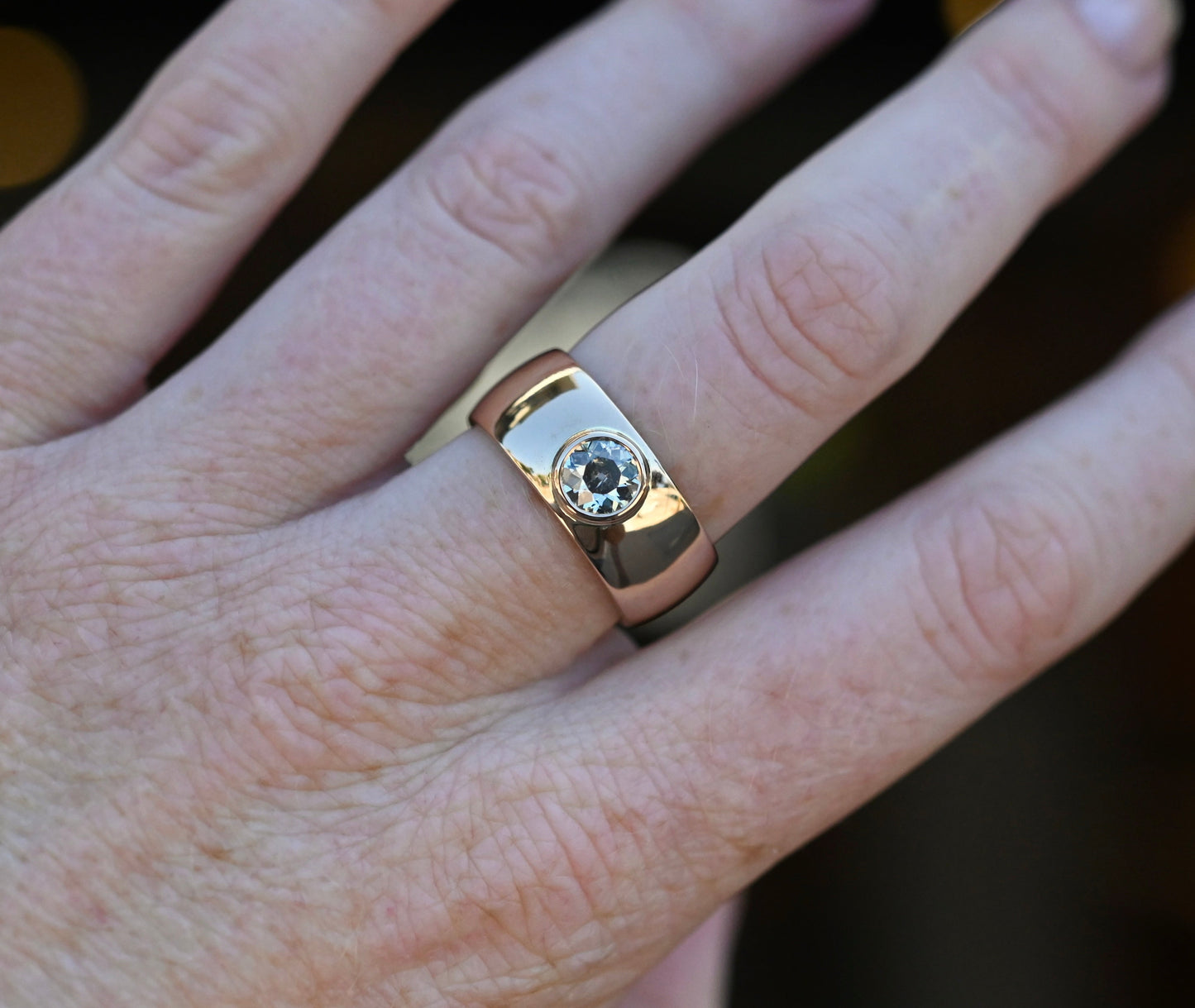14k Gold Heavy OMC Diamond Cigar Band Ring - Ready to Ship - size 7.25