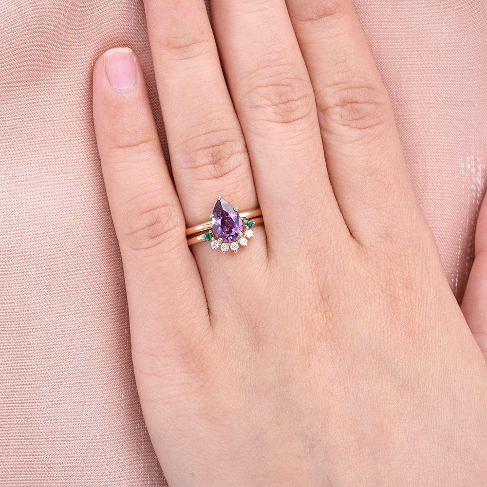Aurora’s Gleam | Pear Lab Alexandrite Bridal Set 2pcs