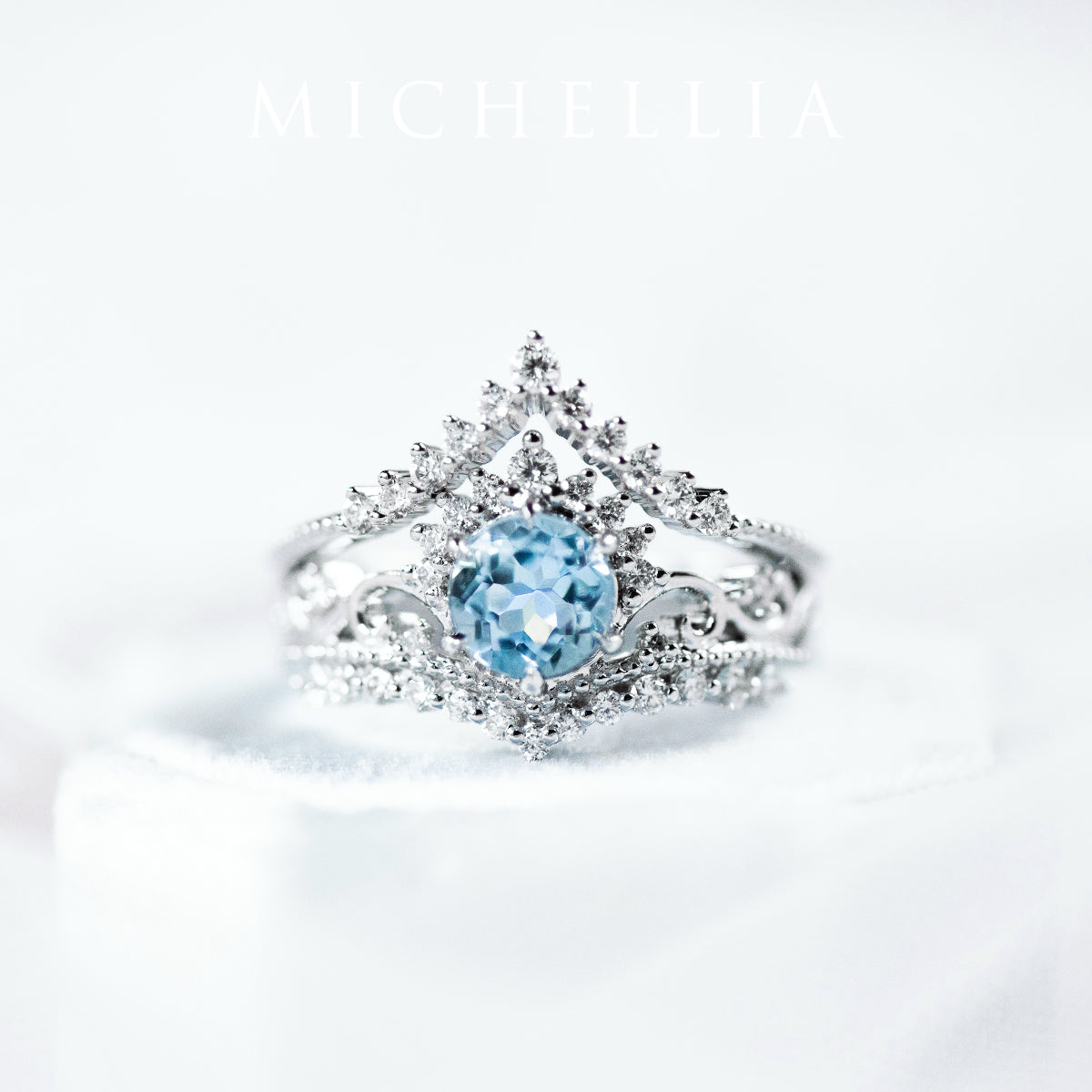 [Theia] Heirloom Crown Engagement Ring in Aquamarine