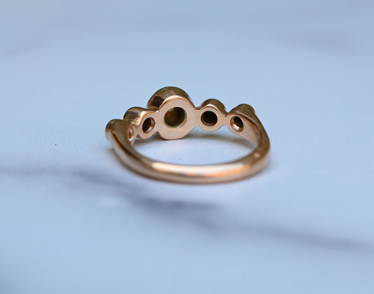 Gold in Quartz & Black Diamond 14k Gold Ring - size 7.5