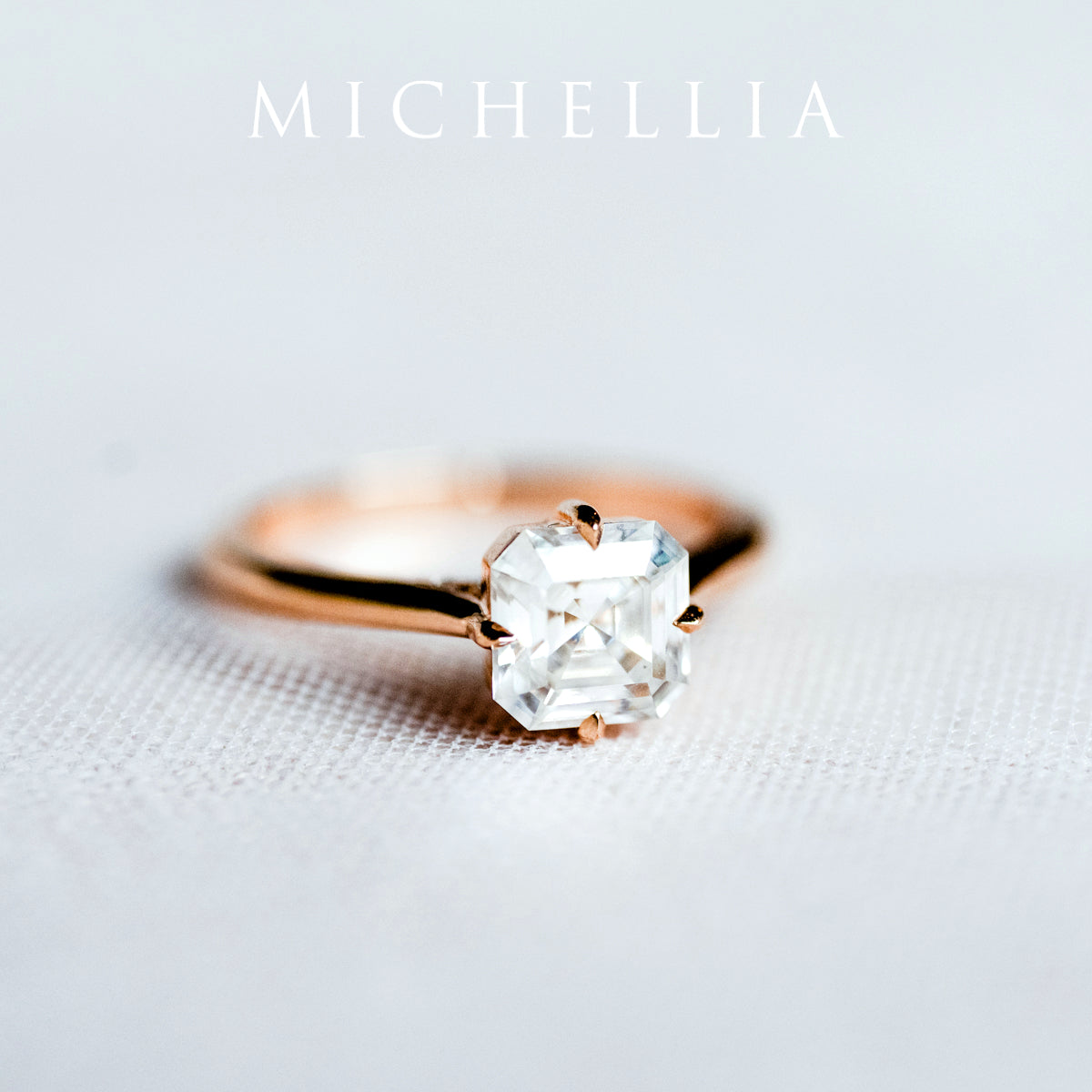 [Ottavia] Vintage Solitaire Asscher Cut Engagement Ring in Diamond / Moissanite