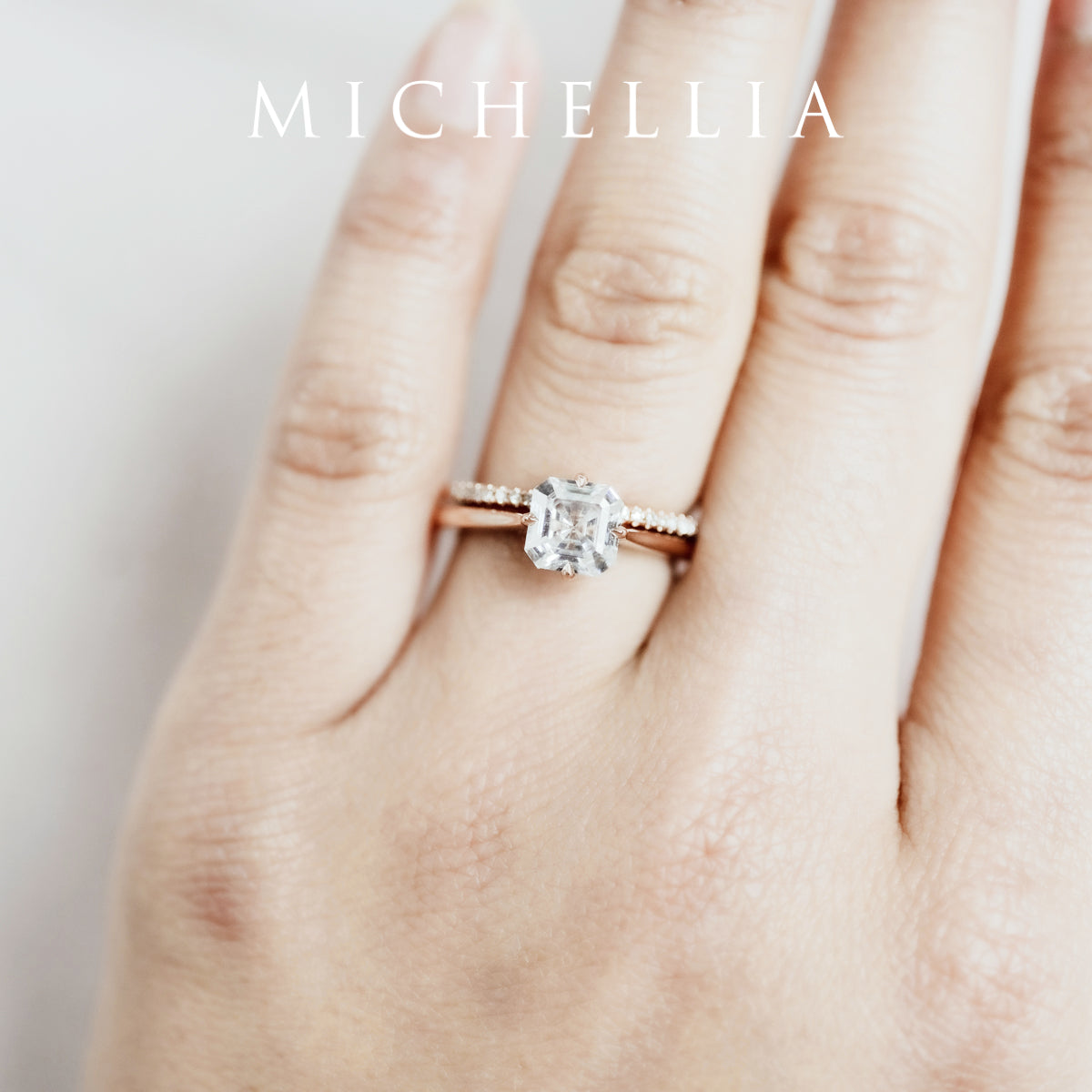 [Ottavia] Vintage Solitaire Asscher Cut Engagement Ring in Diamond / Moissanite