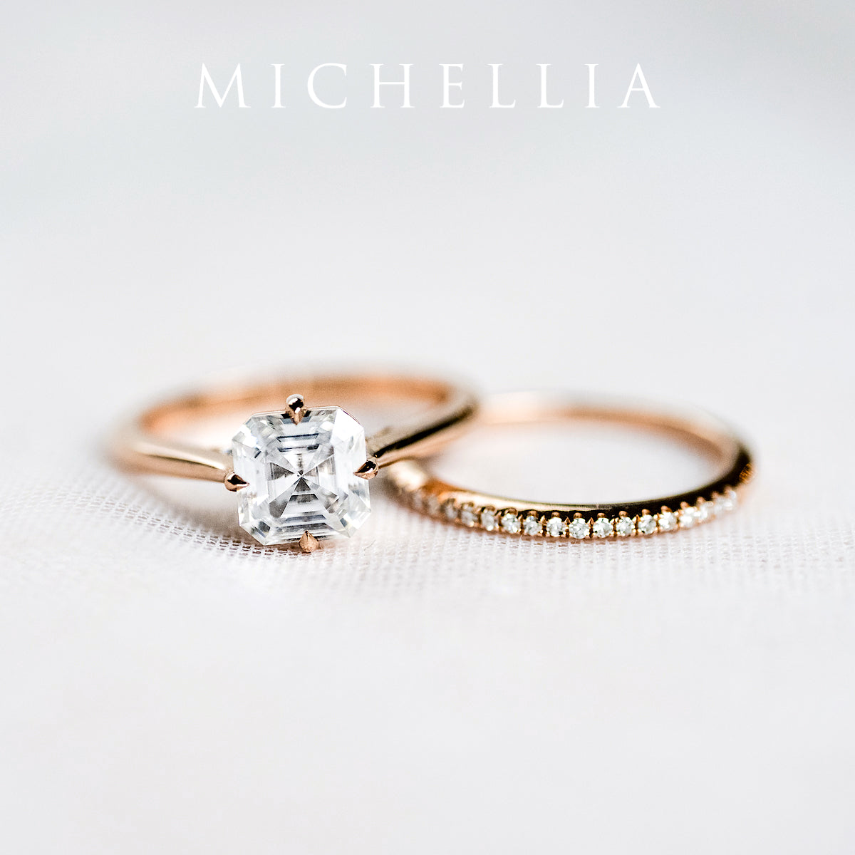 [Ottavia] Vintage Solitaire Asscher Cut Engagement Ring in Diamond / Moissanite