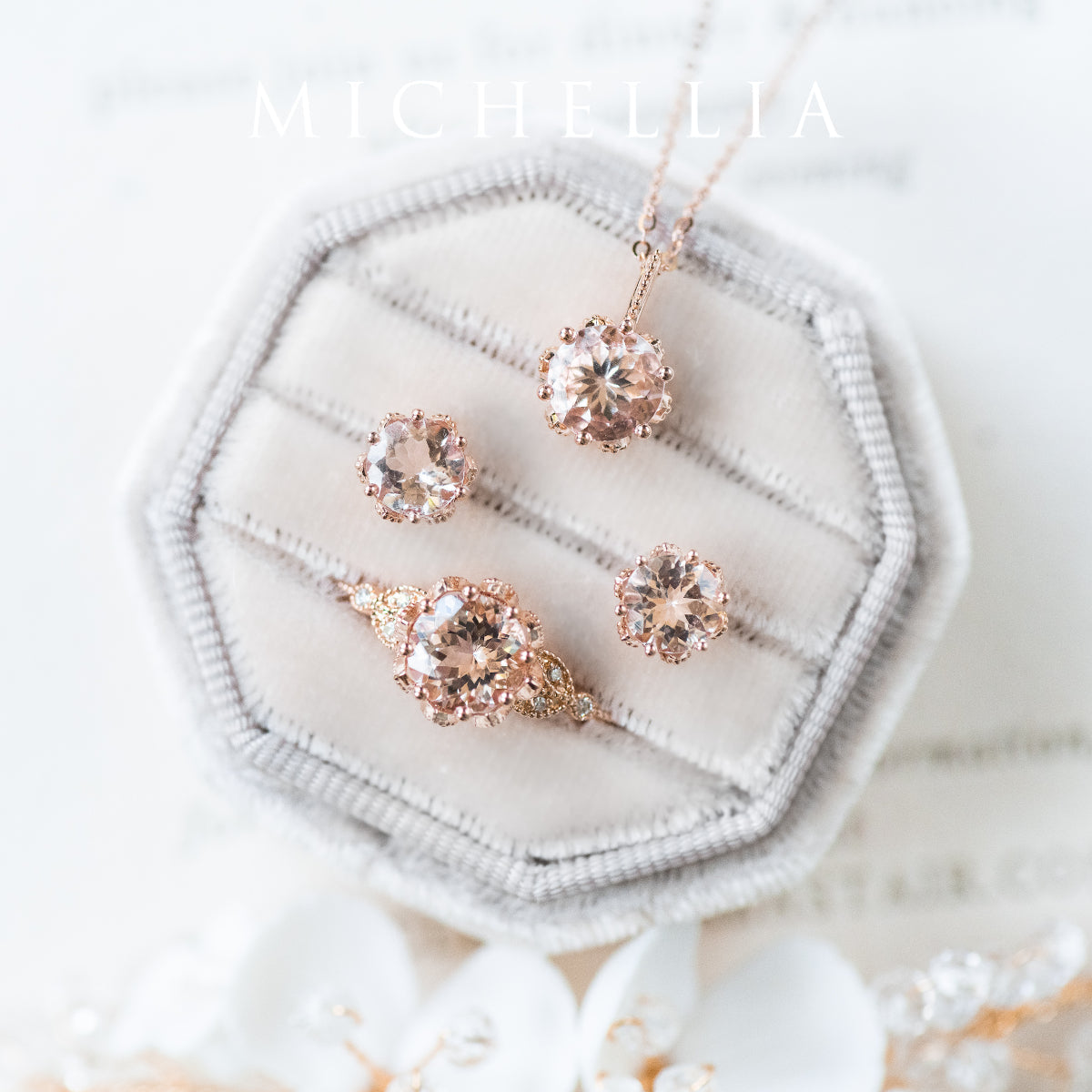 [Evanthe] Vintage Floral Engagement Ring in Morganite