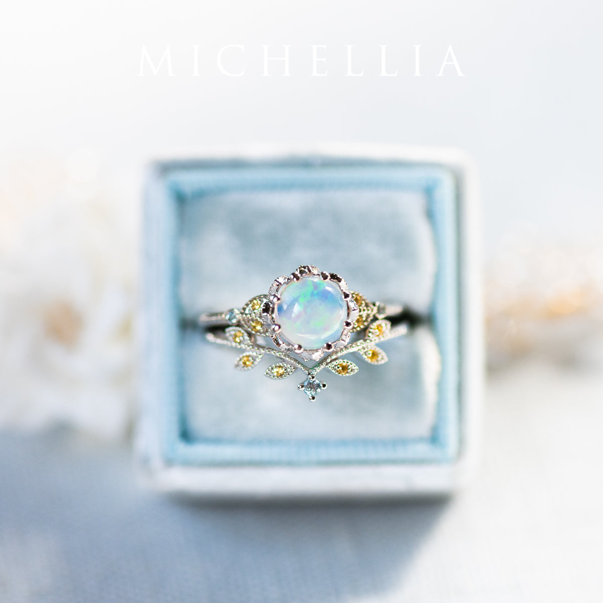 [Evanthe] Vintage Floral Engagement Ring in Opal