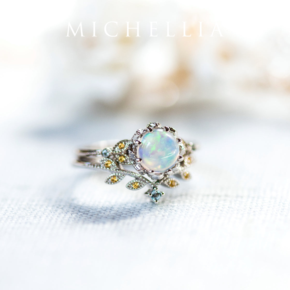 [Evanthe] Vintage Floral Engagement Ring in Opal