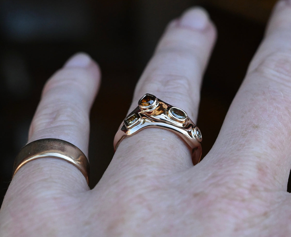 14k Gold Natural Diamond Bezel Ring Set - size 6.75 - Ready to ship