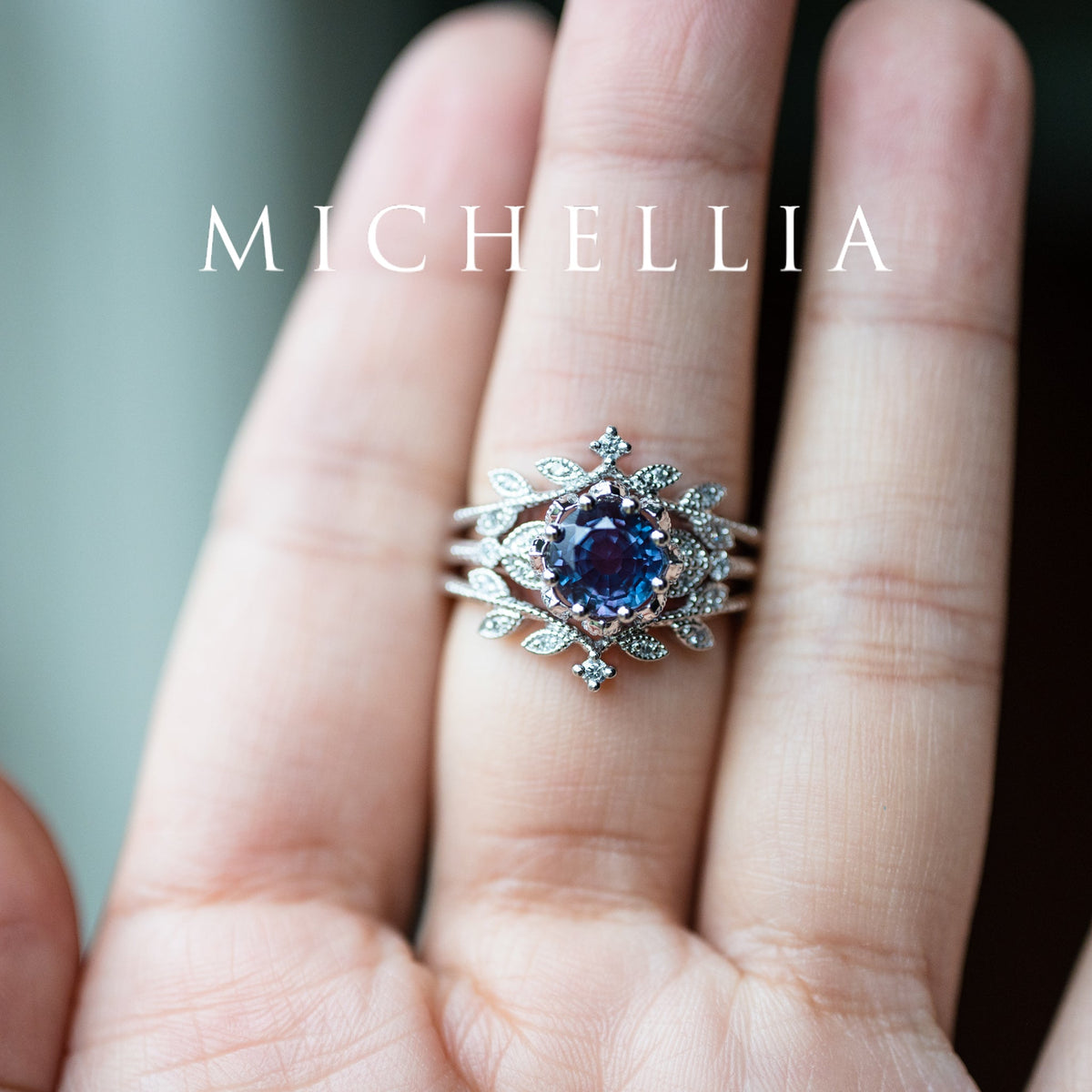 [Evanthe] Vintage Floral Engagement Ring in Blue Sapphire
