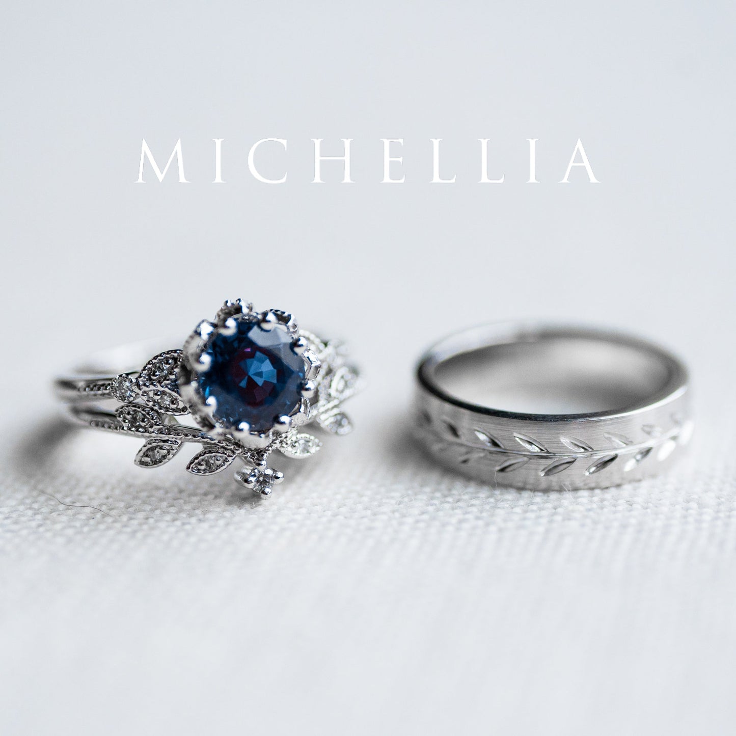 [Evanthe] Vintage Floral Engagement Ring in Blue Sapphire