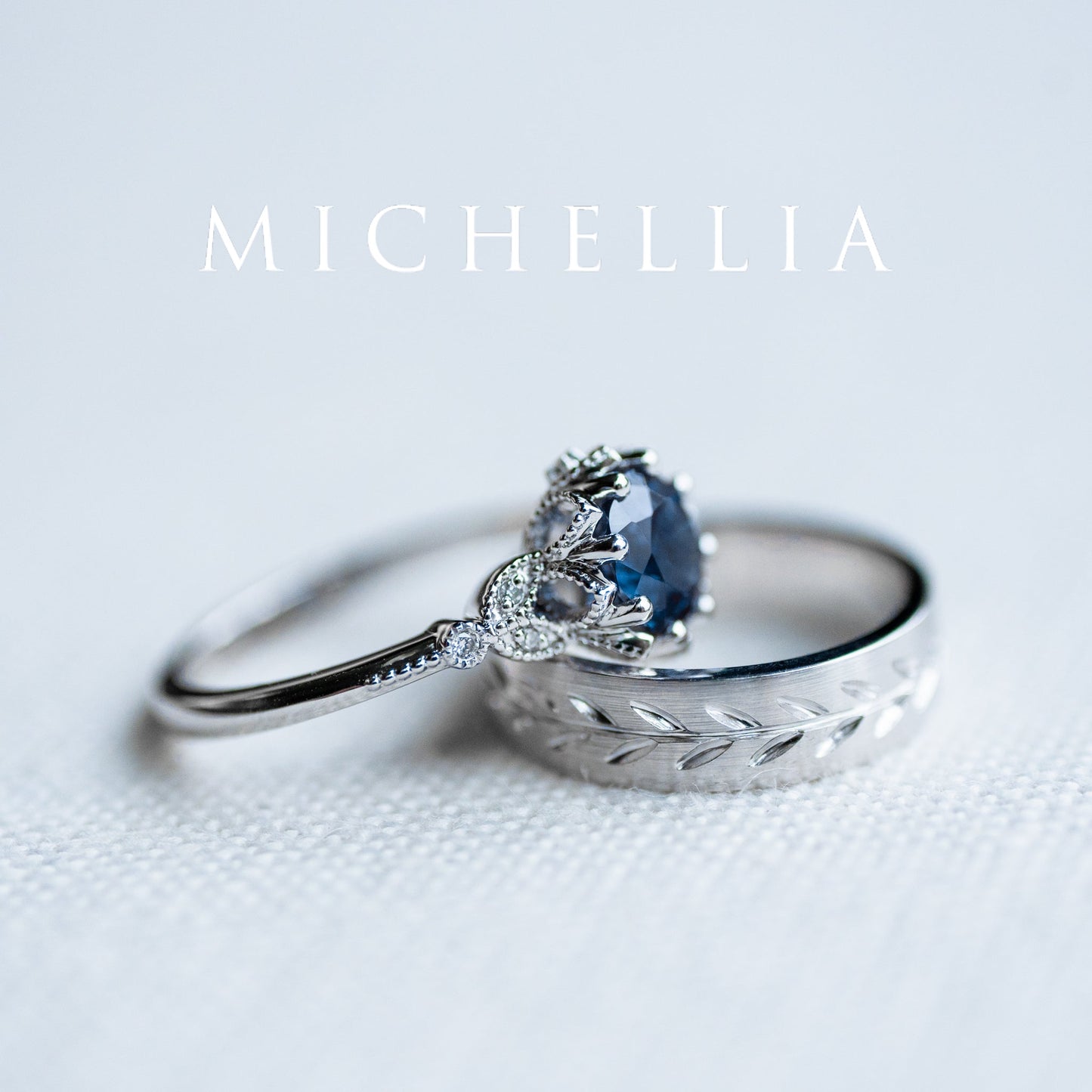 [Evanthe] Vintage Floral Engagement Ring in Blue Sapphire