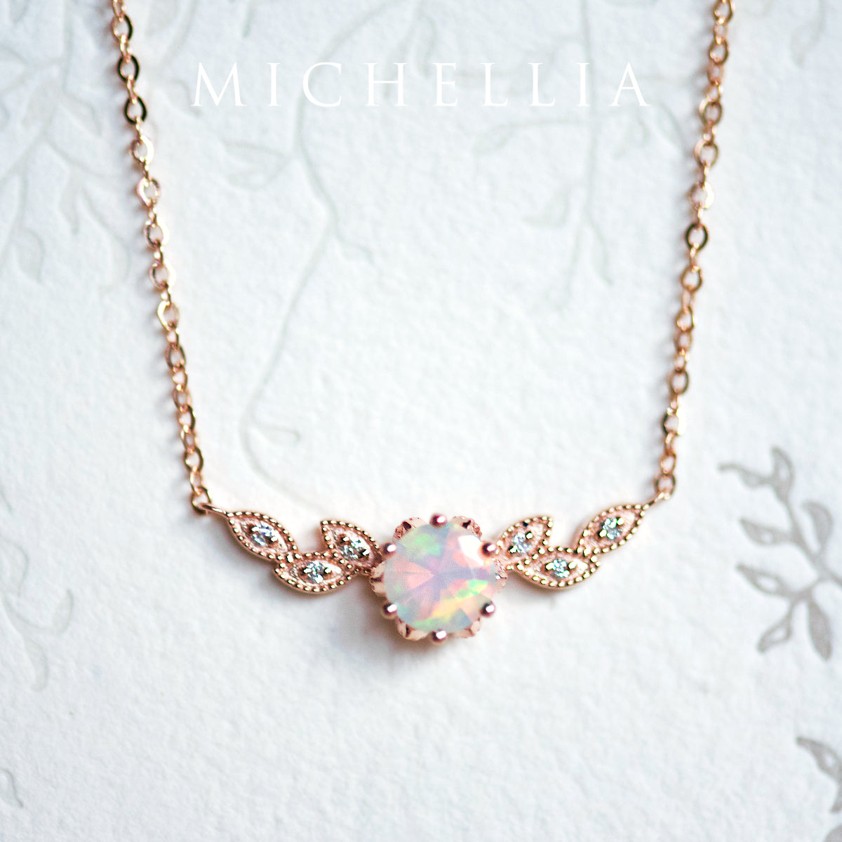 [Dahlia] Floral Leaf Necklace in Opal