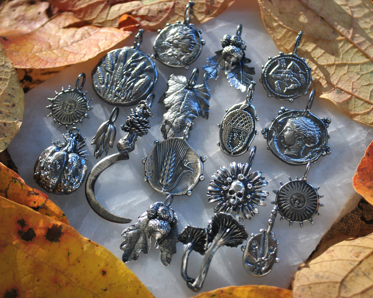 Harvest Charms, Ancient Triskeles Coin & Wheat