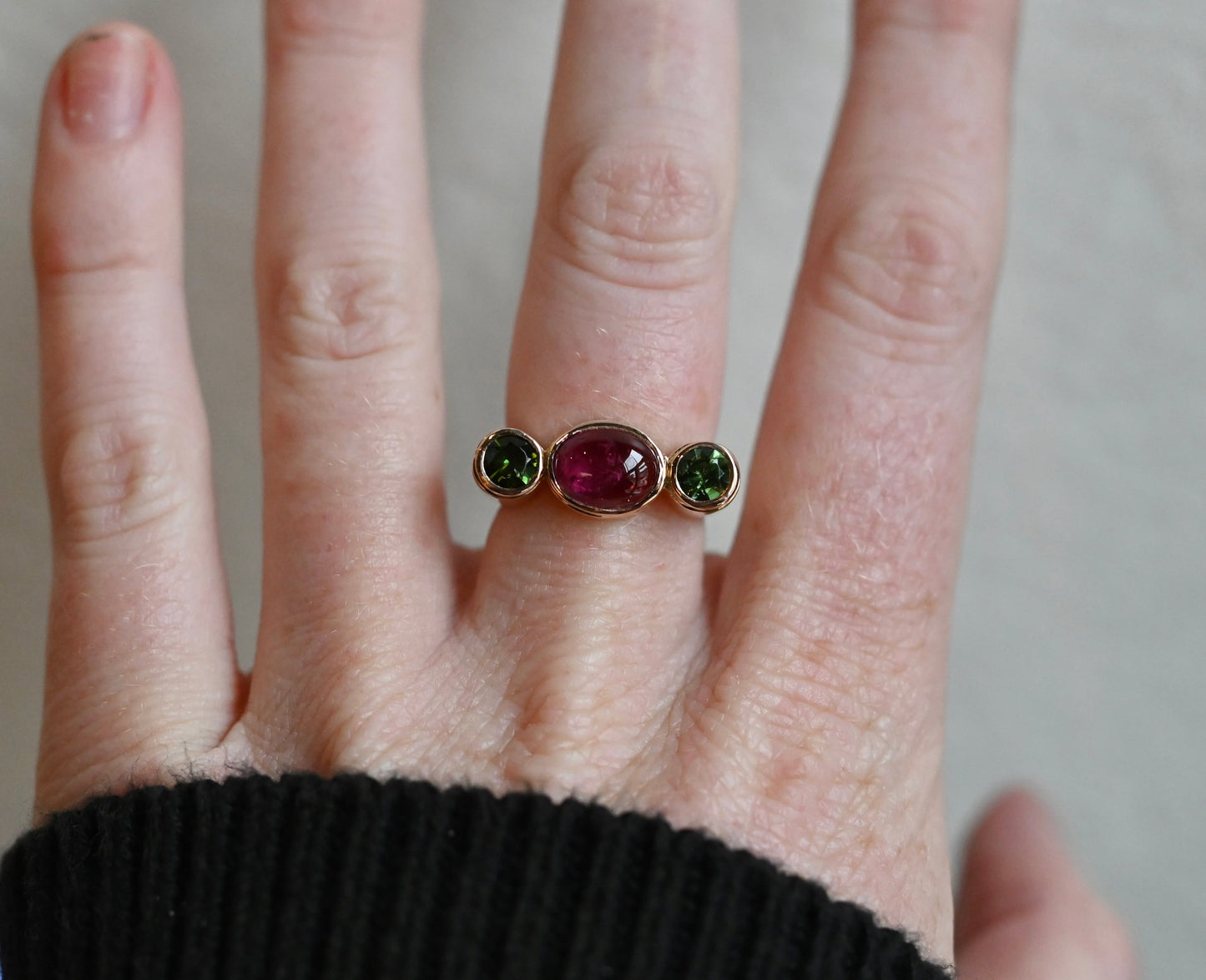 14k Gold Column Triple Gemstone Ring Setting - Made To Order