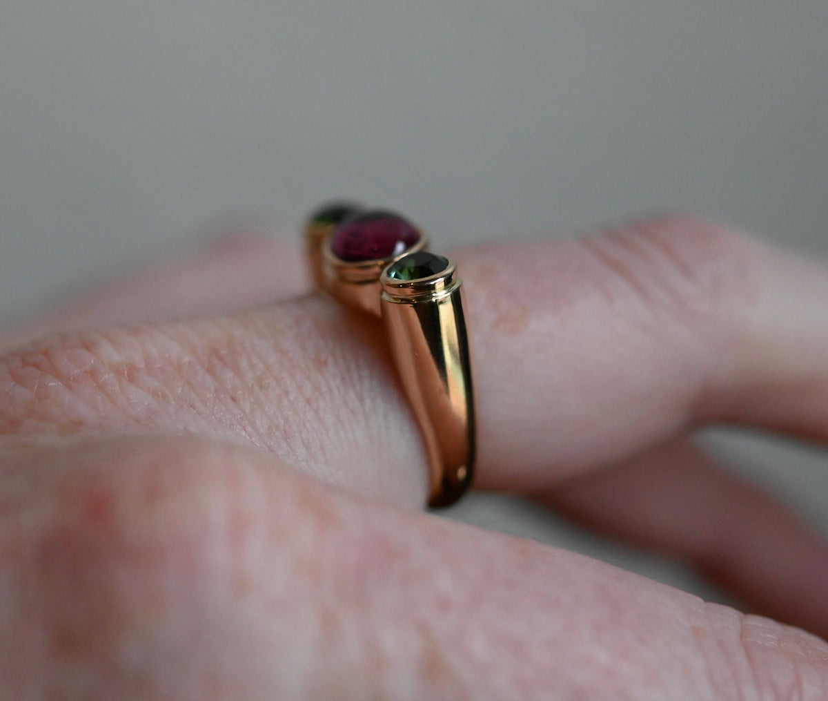 14k Gold Column Triple Gemstone Ring Setting - Made To Order