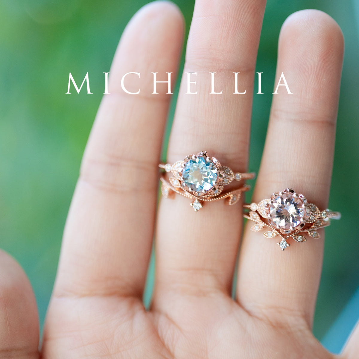 [Evanthe] Vintage Floral Engagement Ring in Aquamarine