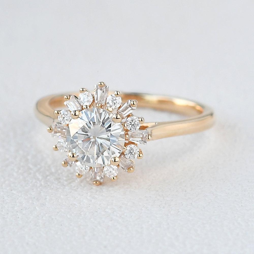 Aurora’s Sunburst | 1CT Round Diamond Halo Engagement Ring
