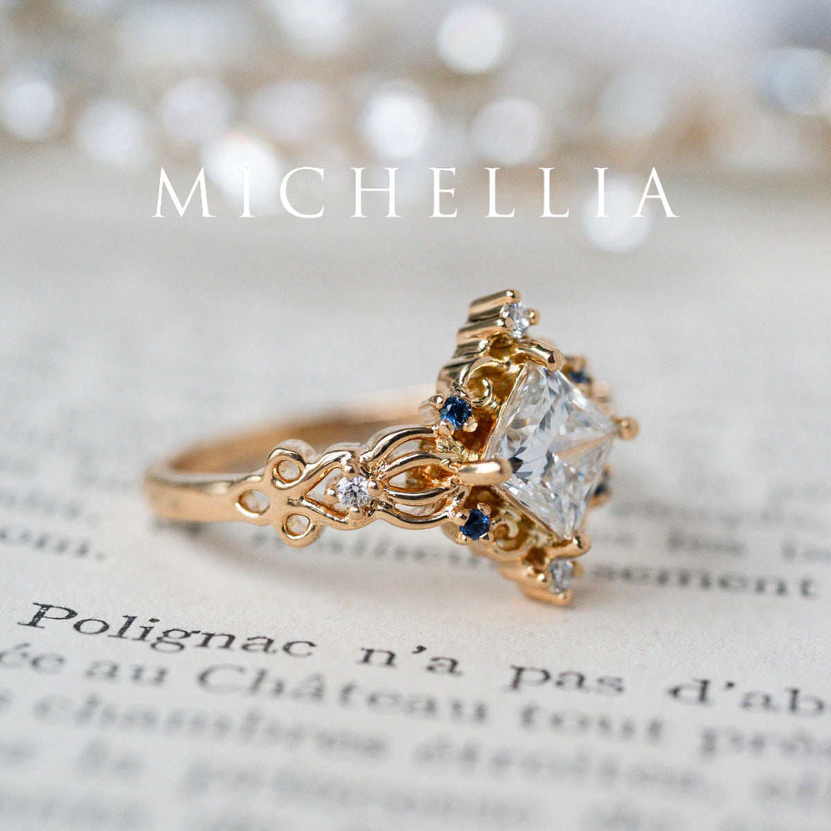 [Elsa] Vintage Square Princess Cut Engagement Ring in Aquamarine