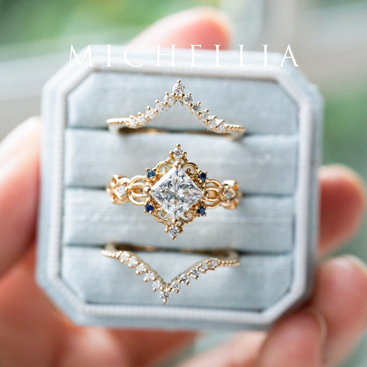 [Elsa] Vintage Square Princess Cut Ring in Moonstone