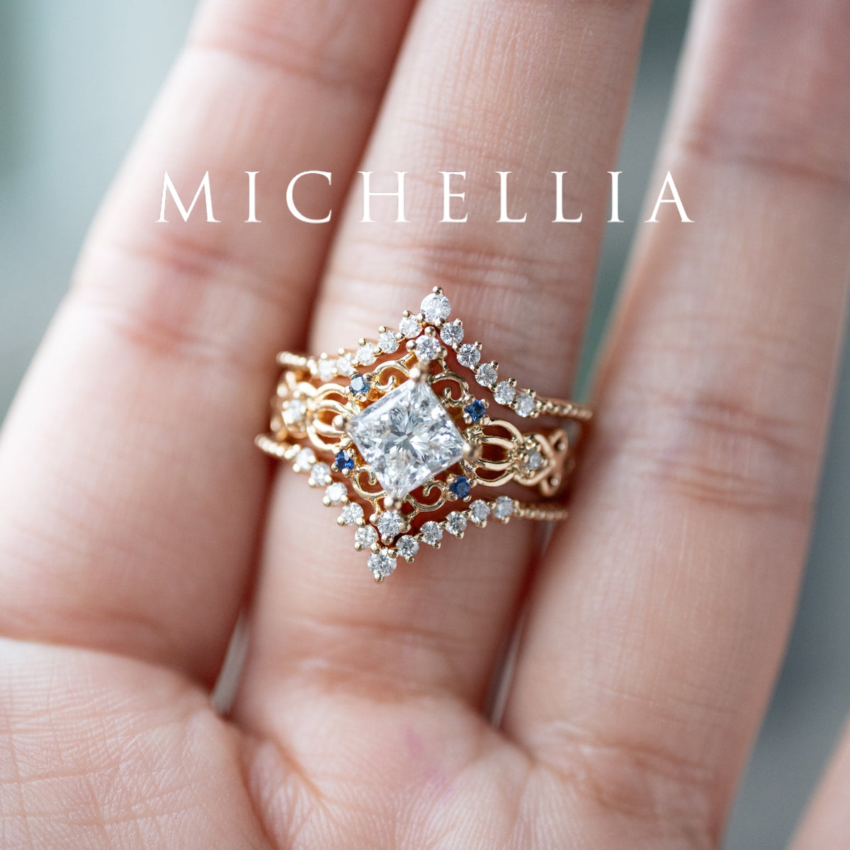 [Elsa] Vintage Square Princess Cut Engagement Ring in Diamond / Moissanite