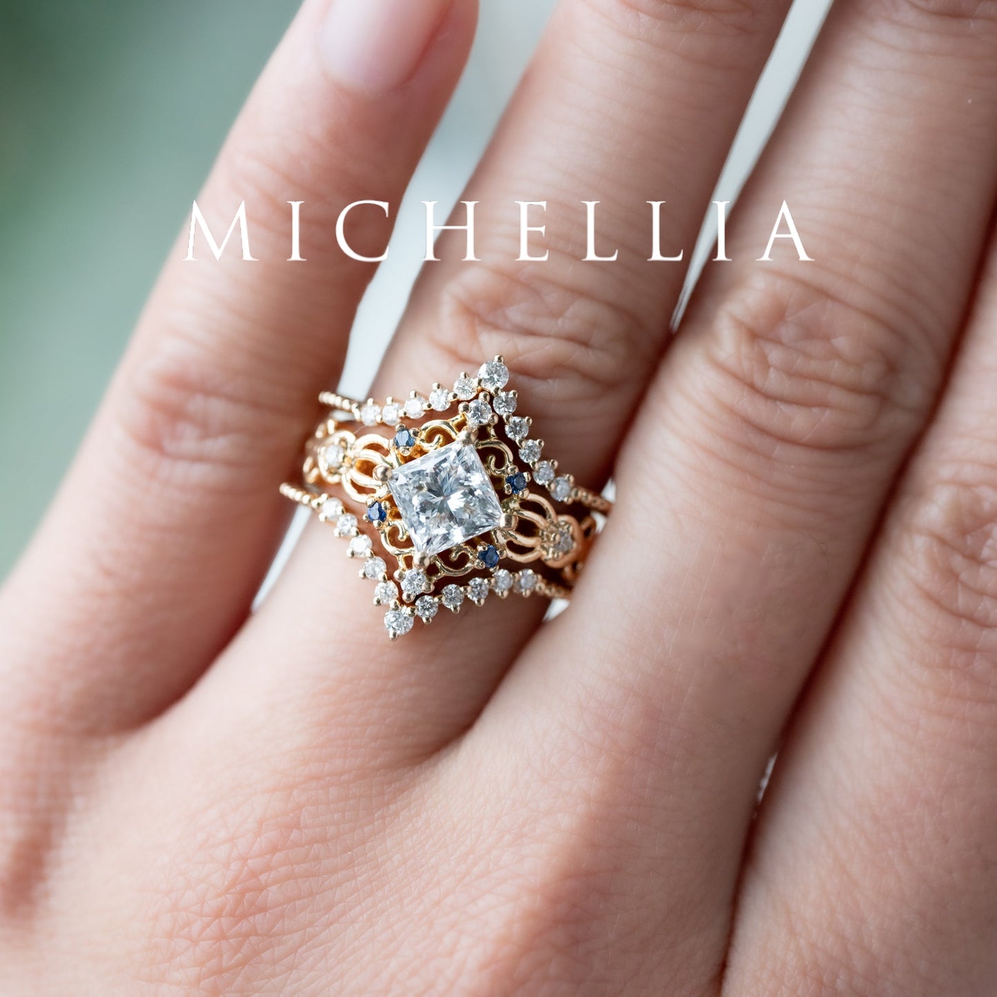 [Anna] Vintage Square Princess Cut Ring in Lab Emerald