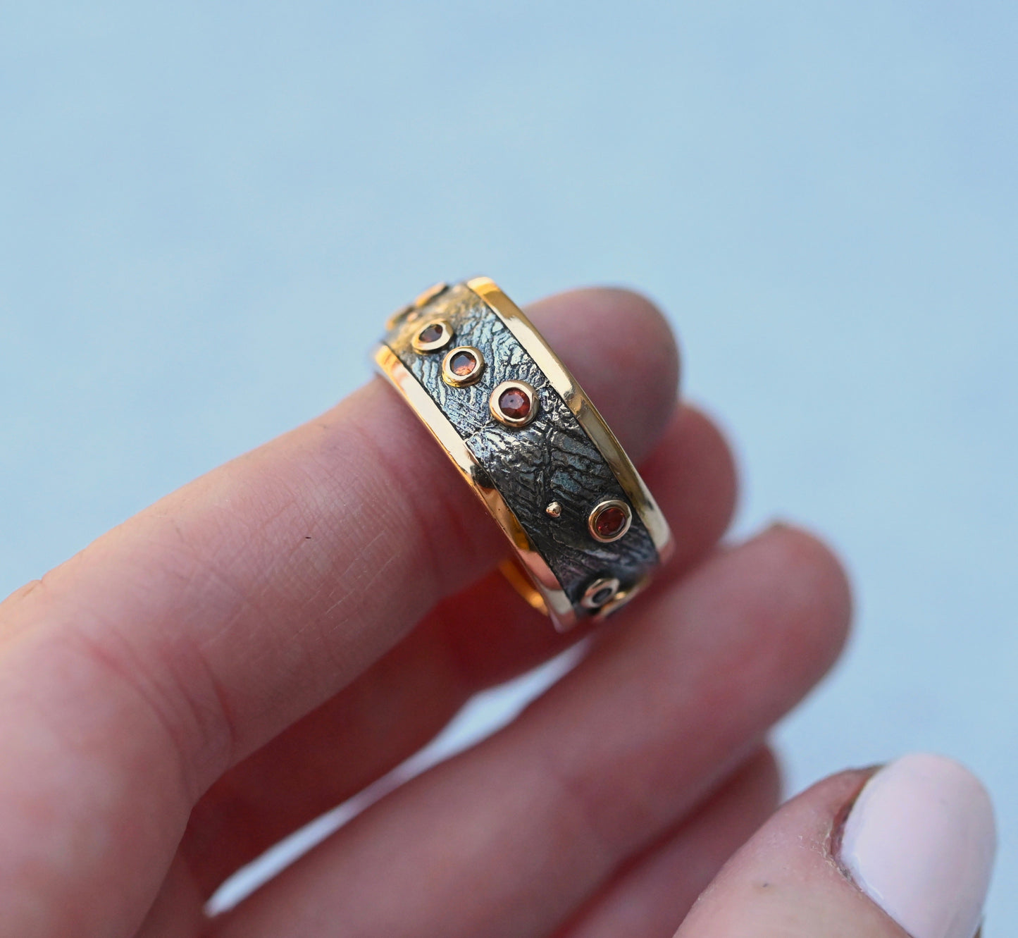 Meteorite & 14k Gold Sapphire Ring - Made To Order