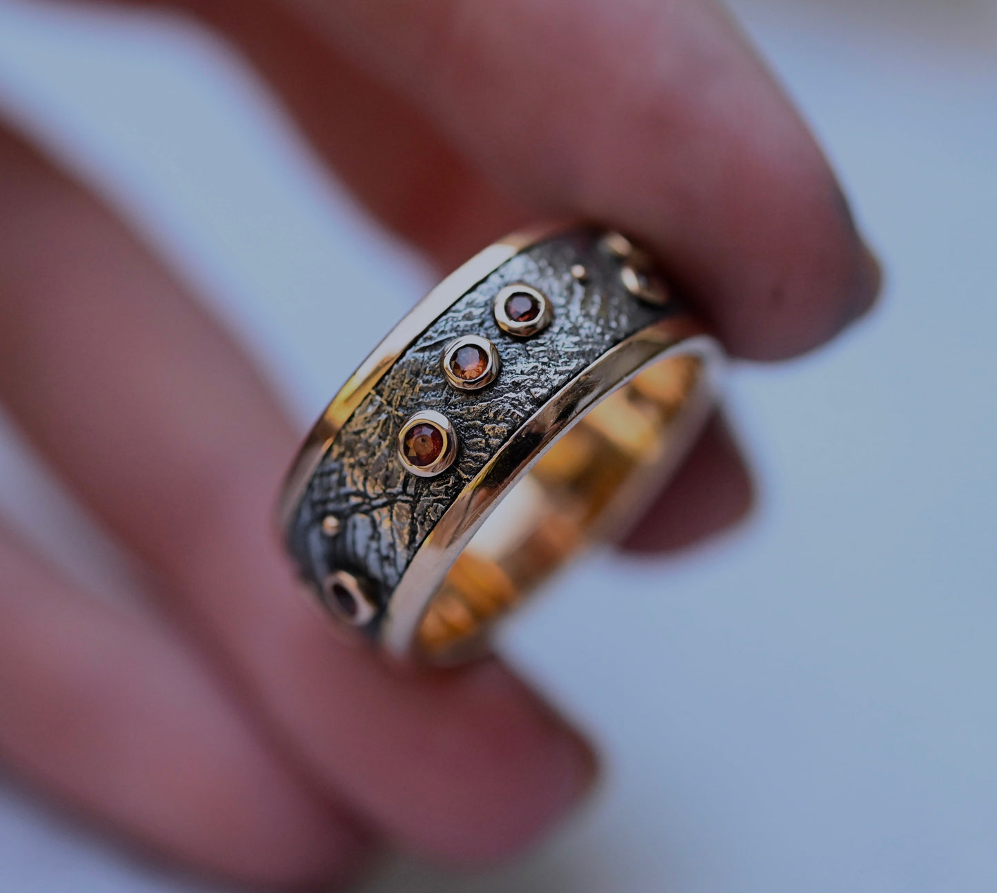 Meteorite & 14k Gold Sapphire Ring - Made To Order